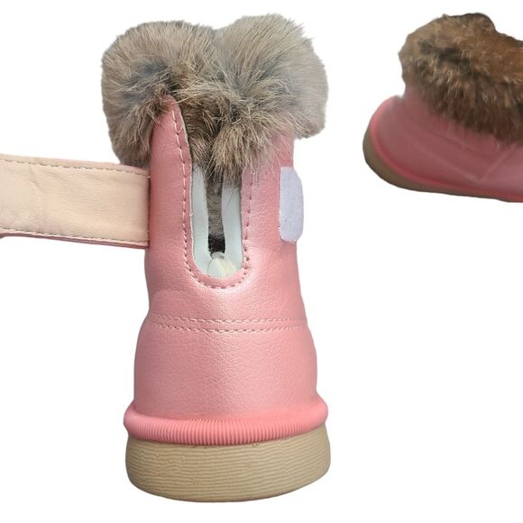 Comfy Kids Little Girls Fluffy Trim Velcro Solid Thermal Snow Boots Pink Size 30 - Picture 7 of 11